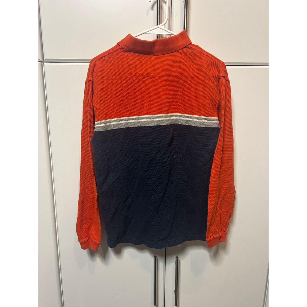 Gap Mens XS Long Sleeve Pique Polo Shirt Orange Navy Blue Colorblock Cotton - Picture 11 of 16